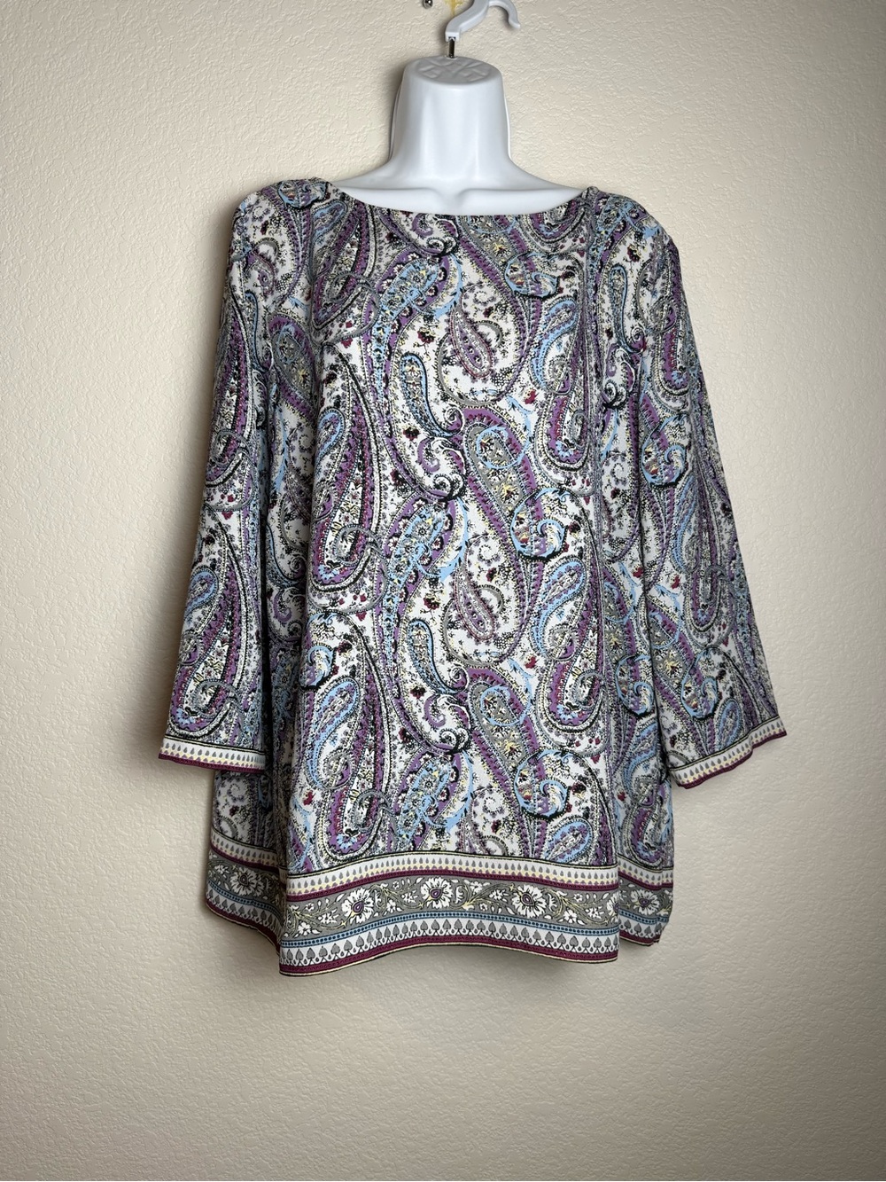 J.Jill Paisley Boatneck Tunic Top - Purple, Blue & White Women’s XL